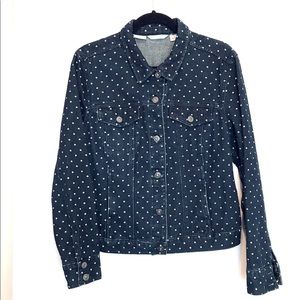Liz Claiborne Denim Jacket Dark Blue with White Dots Size XL Boxy Shape
